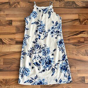 BCX Blue and White Floral Scalloped Mini Dress XS